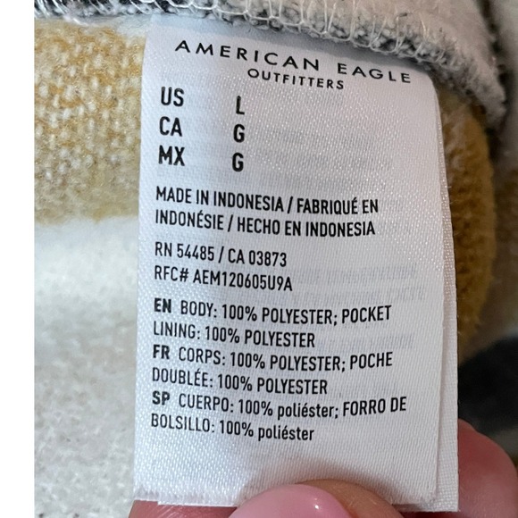 American Eagle Men's Large Yellow Cream Oversized Plaid Flannel Shirt Jacket - Picture 4 of 6